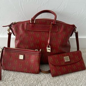 Dooney & Bourke Satchel with matching Wallet and  Wristlet. Great Pre-owned cond